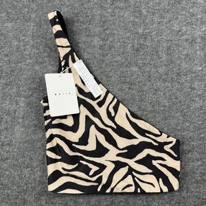 Baiia Swim Top Womens 0 Black Stripped One Shoulder Reversible Pool Beach